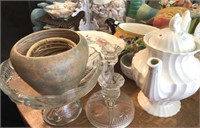 Teapot, Candle Holders And Assorted Items