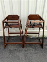 2 Hardwood high chairs with safety straps 12"W x