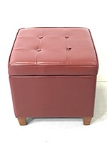 Red vinyl storage ottoman