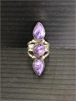 Marbled purple stone sterling silver ring