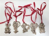 Five Gorham metal ornaments