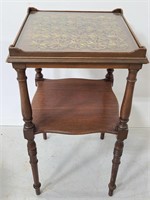 Straw flower glass top wood telephone table