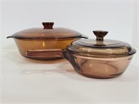 Anchor Hocking and Vision brown glass pots