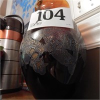 UNUSUAL AMBER GLASS VASE, SIGNED BY ARTIST 12 IN
