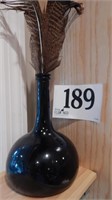 WINE BOTTLE VASE WITH FEATHERS 14 IN
