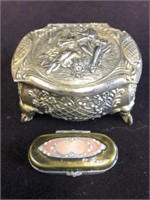 Gold Toned Jewelry Box and Pewter Pill Box