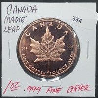 1oz .999 Copper Canada Maple Leaf