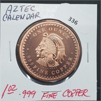 1oz .999 Copper Aztec Calendar Round