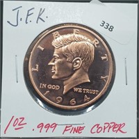 1oz .999 Copper JFK Round
