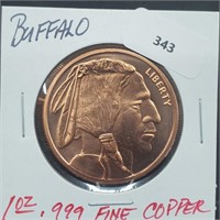 1oz .999 Copper Buffalo Round