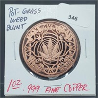 1oz .999 Copper Pot-Grass-Weed-Blunt Round