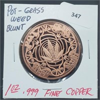 1oz .999 Copper Pot-Grass-Weed-Blunt Round