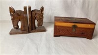 Cedar box with horse bookends