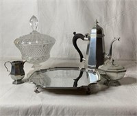 Silver Procter & Gamble tray, teapot, cream dish,