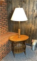 Wooden table 24” x 16” x 22” with lamp 31”