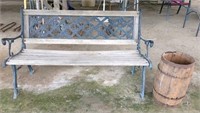 4 ft park bench & antique nail keg