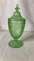 Vintage green glass lidded candy dish