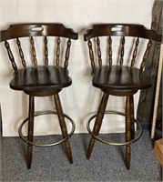 Pair of 43” Wooden Swivel Bar Chairs