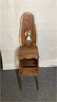 Wooden chair with ironing board & step ladder