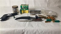 Box lot of ammo & knife