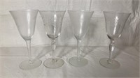 4 etched wine glasses