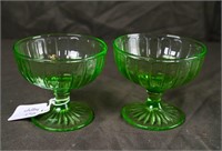 (2) GREEN DEPRESSION GLASS ICE CREAM BOWLS