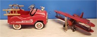 METAL TOY FIRE ENGINE, BIPLANE