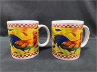2 Colorful Rooster Mugs