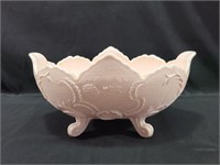 Vintage Shell Pink Milk Glass Footed Oval Bowl