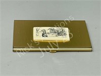 metal card holder w/ scrimshaw top