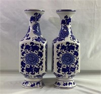 Pair of 14 inch blue decorated Vases