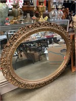 Large Gessoed Gold Gilded Oval Mirror