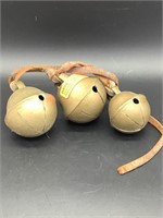 Antique Brass Jingle Bells On Leather Strap