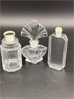 3 Vintage Perfume Bottles with Ground Toppers