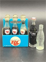 Vintage Miniature  RC Cola 6 Pack & Coke Bottles