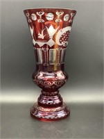 Ruby Cut To Clear Glass Vase