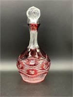 Cranberry Cut To Clear Czech Glass Decanter