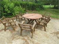 WOODEN PATIO SET - TABLE & 6 CHAIRS