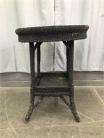 ANTIQUE PAINTED ROUND WICKER 2 TIER TABLE