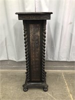ANTIQUE WOOD AND WICKER PLANT STAND