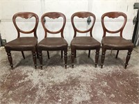 4 ANTIQUE WOOD AND LEATHER SEAT CHAIRS