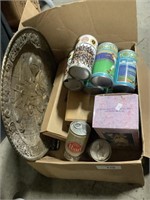 Box W/Wall Hanging, Vintage Beer Cans.