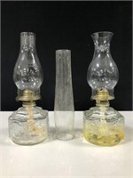 2 ANTIQUE GLASS OIL LAMPS