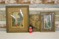 Set of 3 Framed Antique Prints & Painting