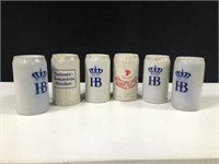 6 POTTERY STEINS