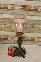 Antique Hurricane Lamp w/ Pink Globe ~ 21" Tall