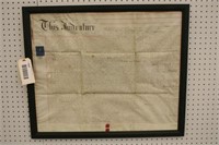 1857 Framed Indenture Legal Document ~ 30" x 25"