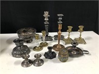 ANTIQUE SILVER PLATE CANDLE STAND LOT