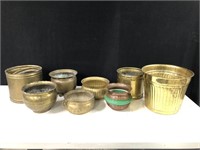 9 ASSORTED SIZED BRASS PLANTERS
