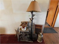 floor lamp, wash board, decorations